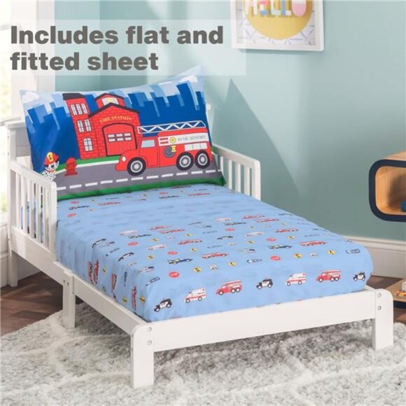 KIDS 4 Piece Toddler Bedding Set -Fire and Police Rescue- Includes - Picture 5 of 7